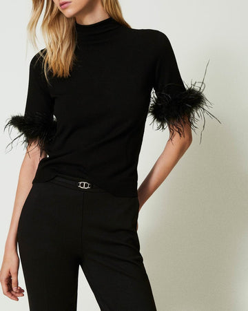 TWIN SET Maglia lupetto con piume