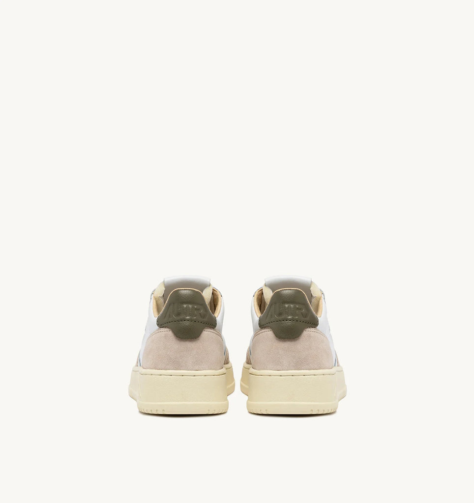 AUTRY Sneakers Medalist Low In Pelle Bianca e Verde e Suede Beige