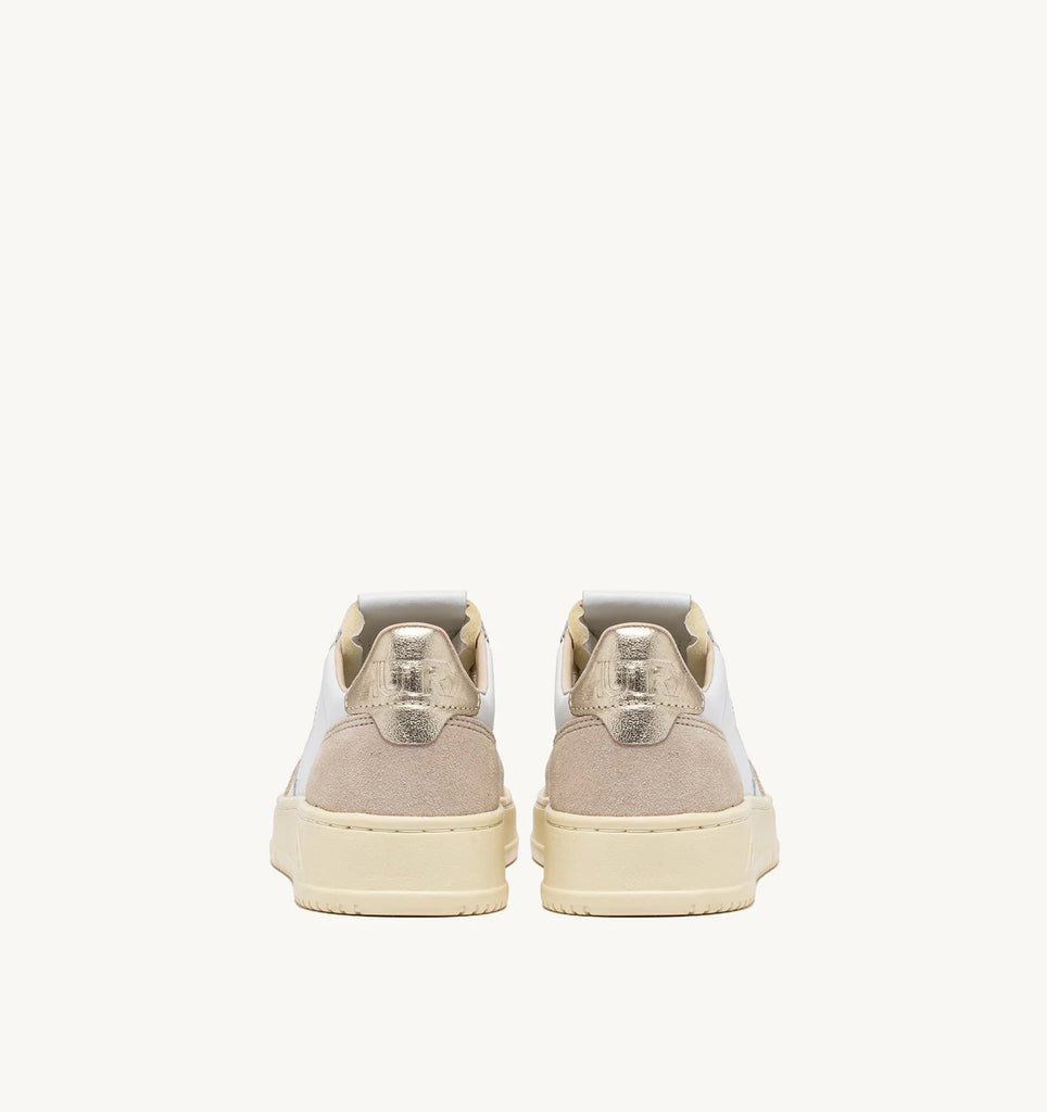 AUTRY Sneakers Medalist Low In Pelle Bianca e Oro e Suede Beige