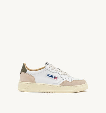 AUTRY Sneakers Medalist Low In Pelle Bianca e Verde e Suede Beige