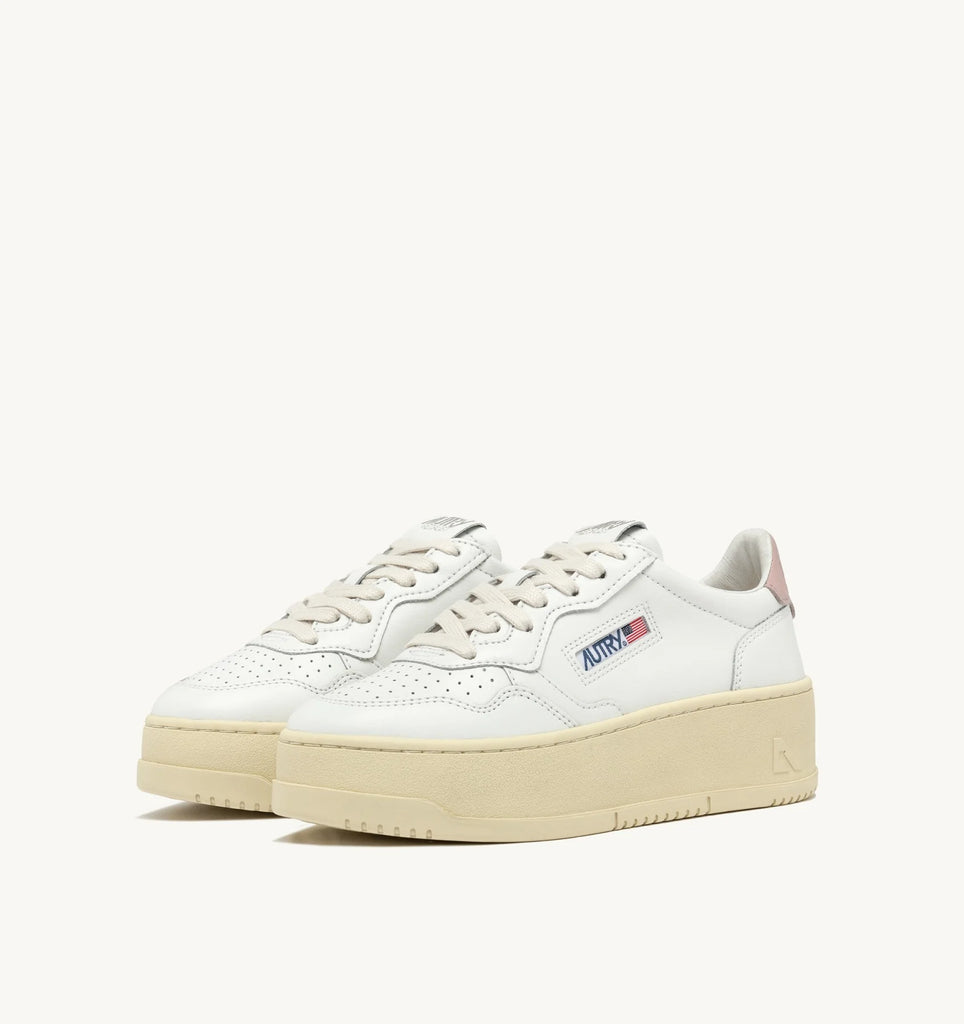AUTRY Sneakers Medalist Platform In Pelle Bianca e Rosa