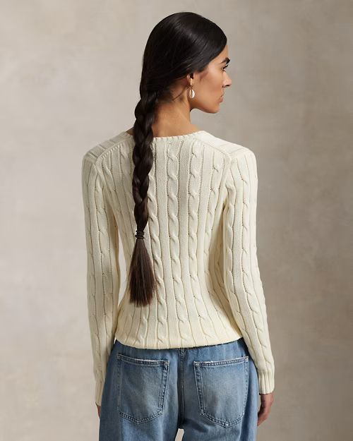 POLO RALPH LAUREN Maglia in cotone a trecce con scollo a V