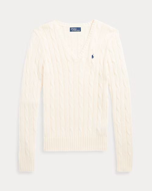POLO RALPH LAUREN Maglia in cotone a trecce con scollo a V