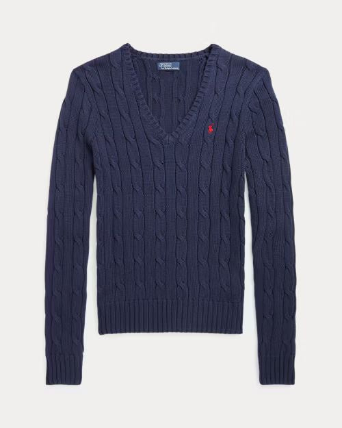 POLO RALPH LAUREN Maglia in cotone a trecce con scollo a V