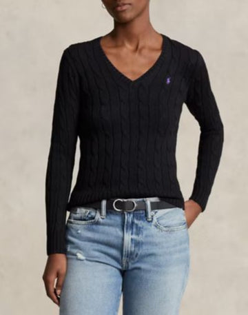 POLO RALPH LAUREN Maglia in cotone a trecce con scollo a V