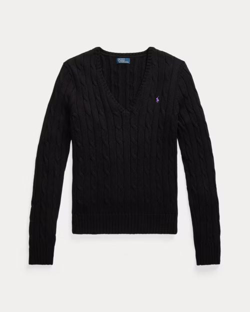 POLO RALPH LAUREN Maglia in cotone a trecce con scollo a V