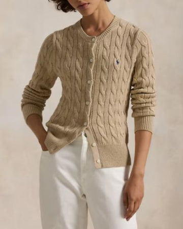 POLO RALPH LAUREN Cardigan a girocollo in cotone a trecce