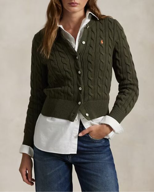 POLO RALPH LAUREN Cardigan a girocollo in cotone a trecce