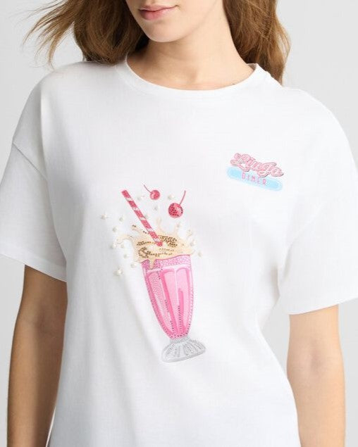LIU JO T-shirt con stampa e strass