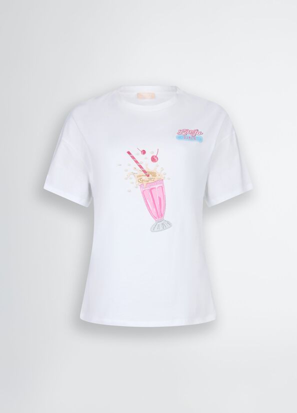 LIU JO T-shirt con stampa e strass