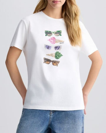LIU JO T-shirt con stampa e strass