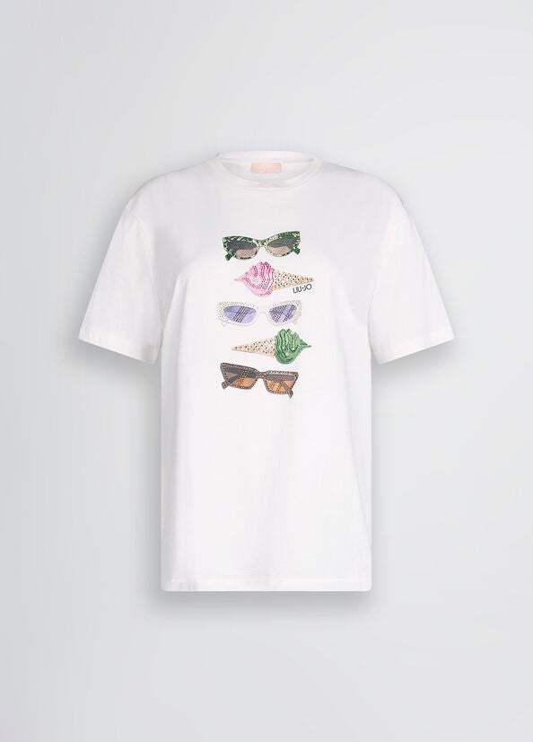 LIU JO T-shirt con stampa e strass