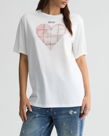 LIU JO T-shirt con cuore e strass
