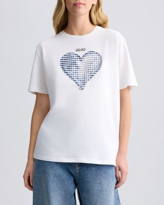 LIU JO T-shirt con cuore e strass