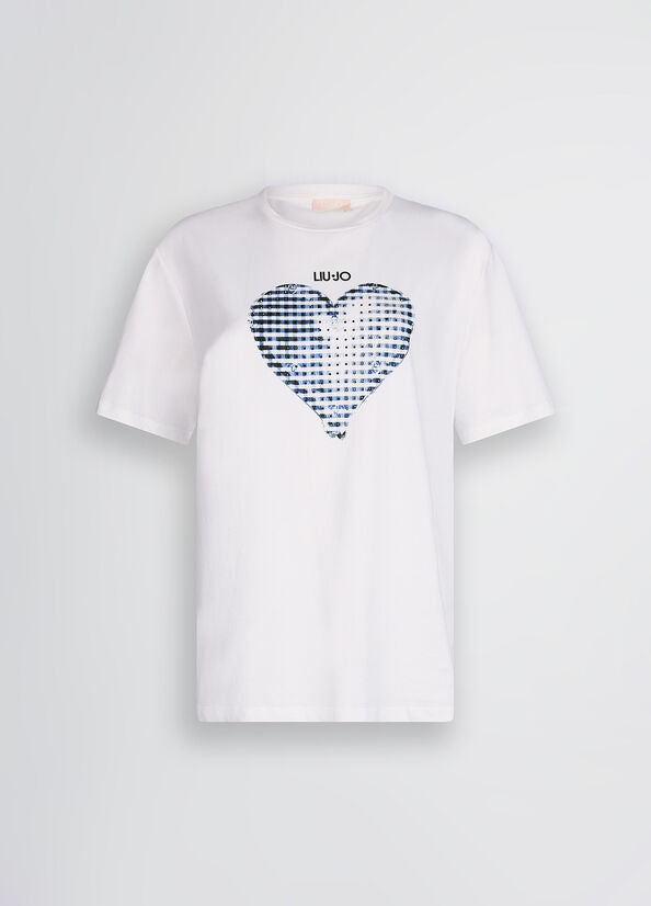LIU JO T-shirt con cuore e strass