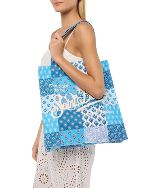 MC2 SAINT BARTH Borsa Essential in cotone floreale con logo Saint Barth