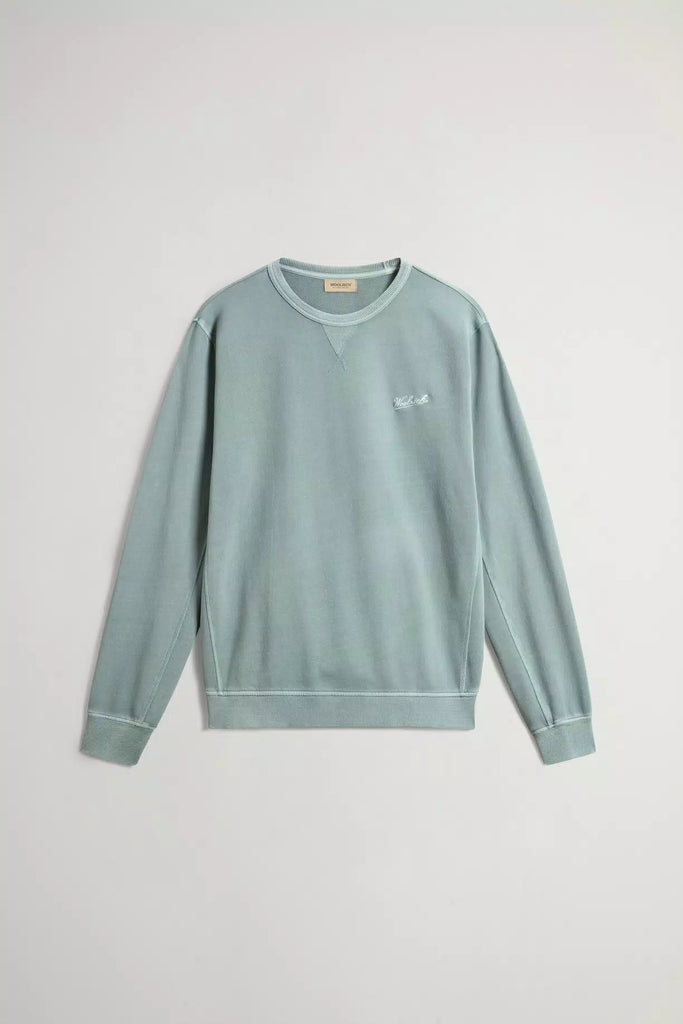 WOOLRICH Felpa girocollo in puro cotone leggero tinta in capo