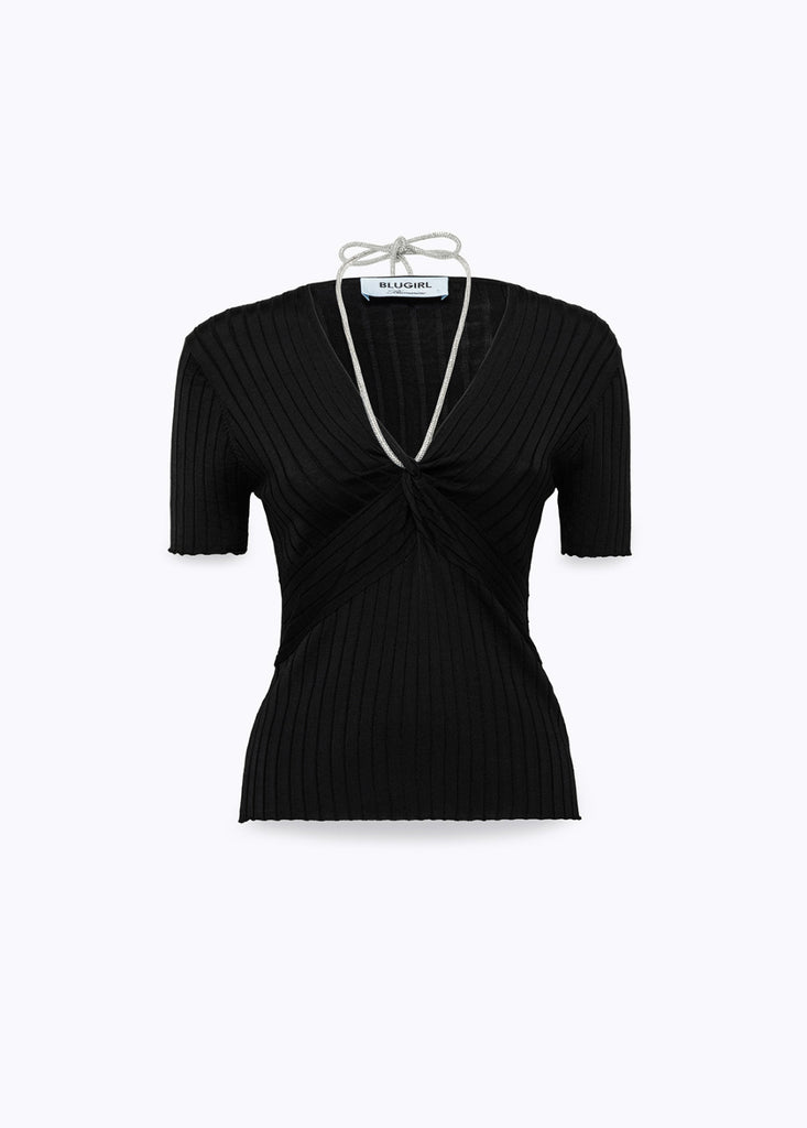 BLUGIRL Maglia con drappeggio e collana