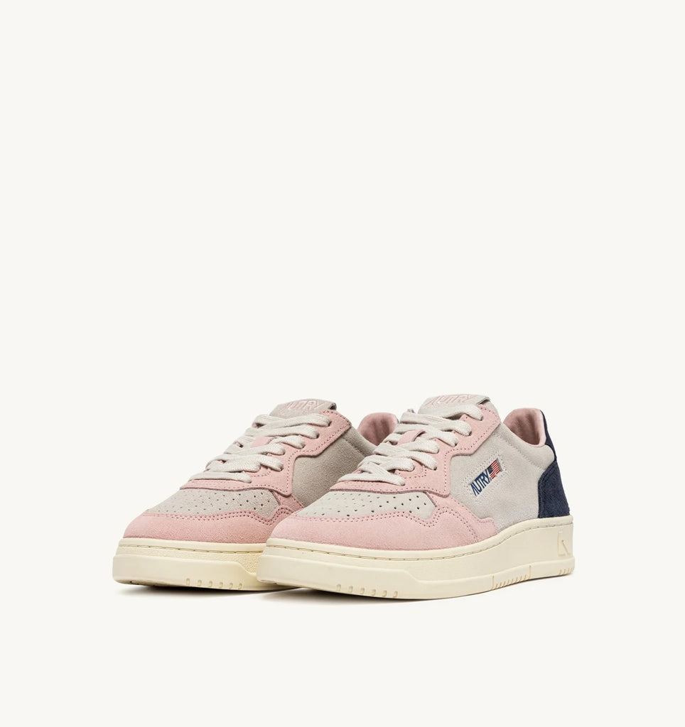 AUTRY Sneakers Medalist Low Tricolor In Suede colore Rosa e Blu