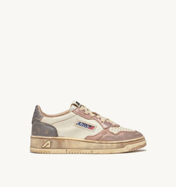AUTRY Sneakers Medalist Low Super Vintage in Pelle Bianca Rosa e Grigio