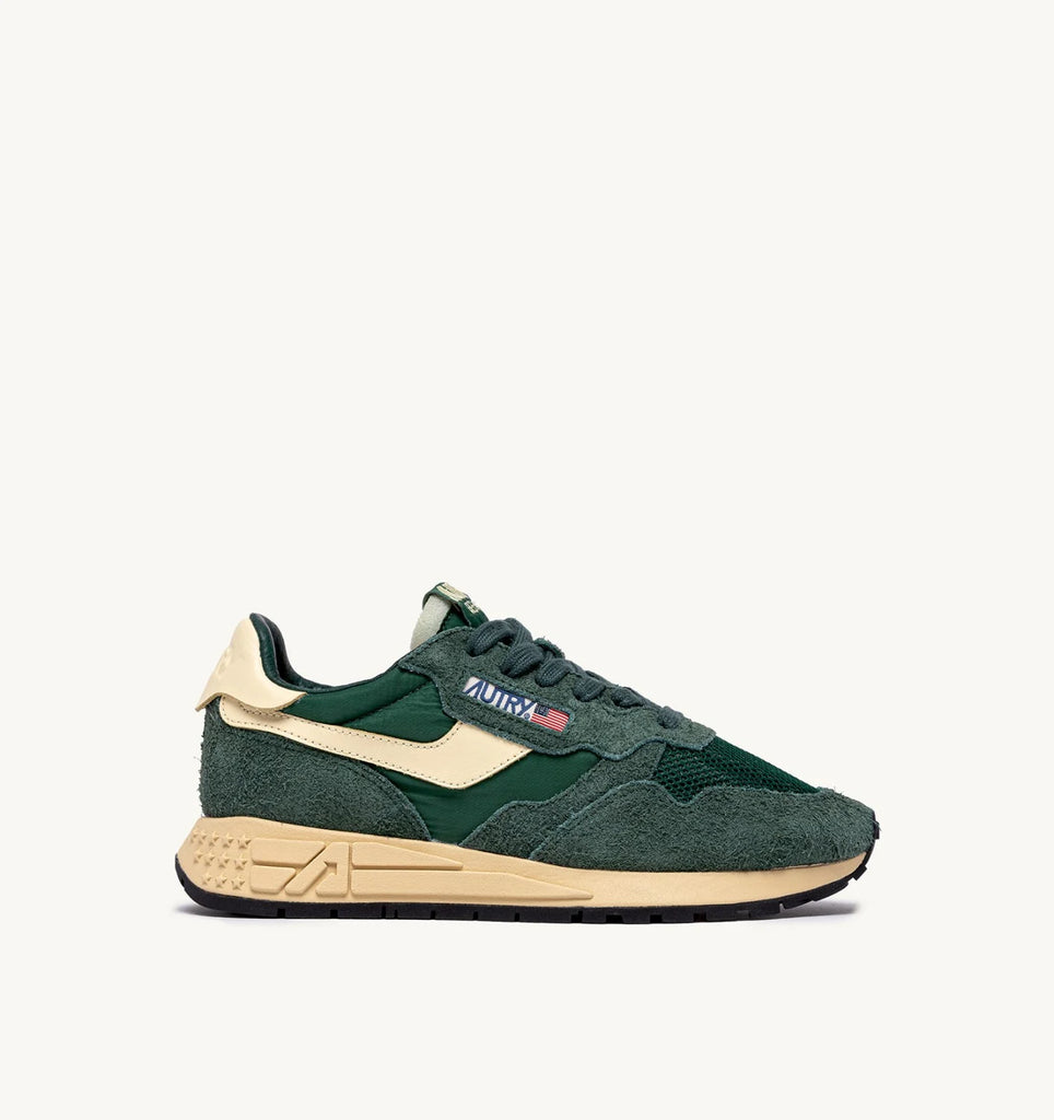 AUTRY Sneakers Reelwind Low in Nylon Suede e Pelle Verde e Avorio