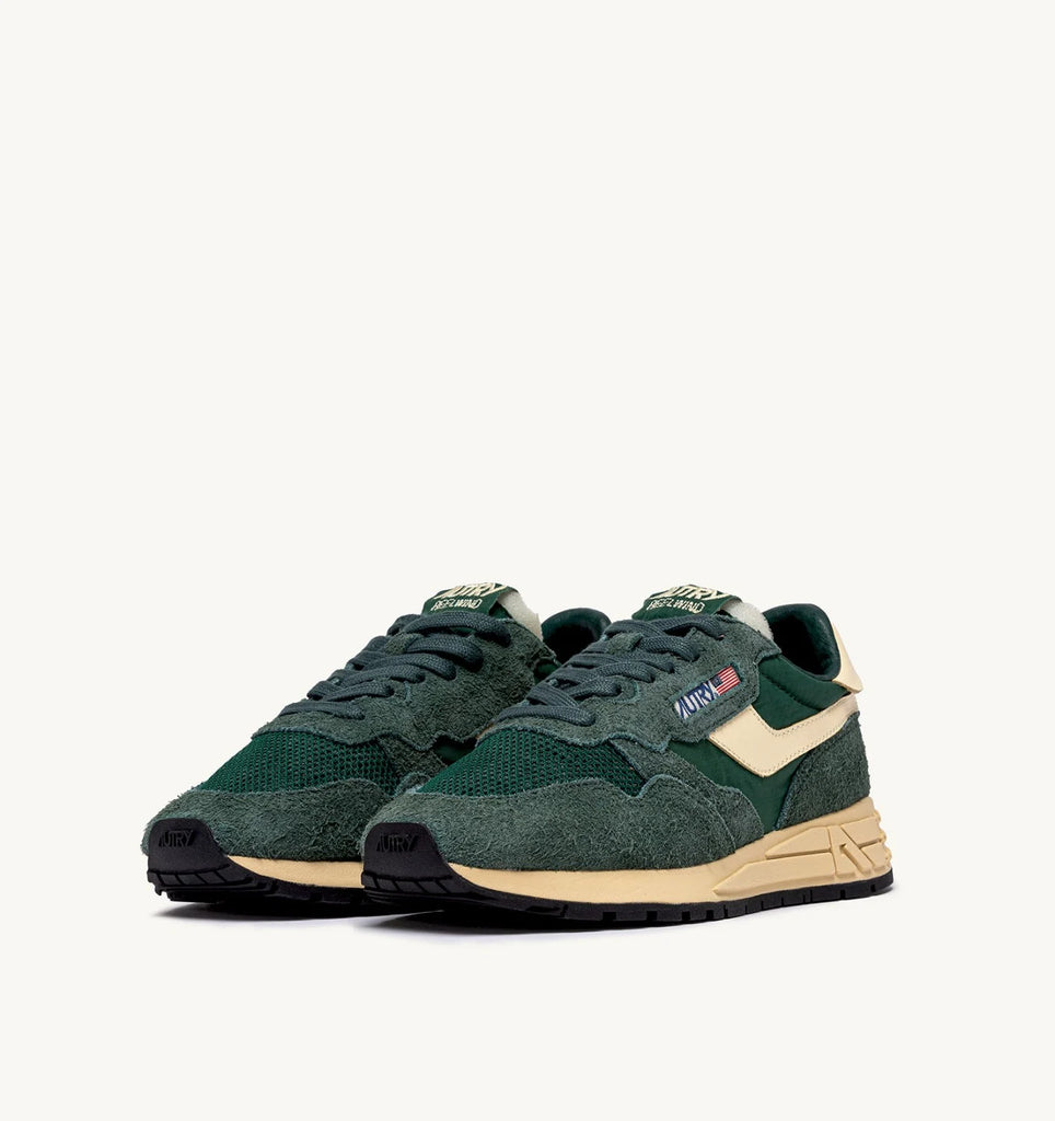 AUTRY Sneakers Reelwind Low in Nylon Suede e Pelle Verde e Avorio