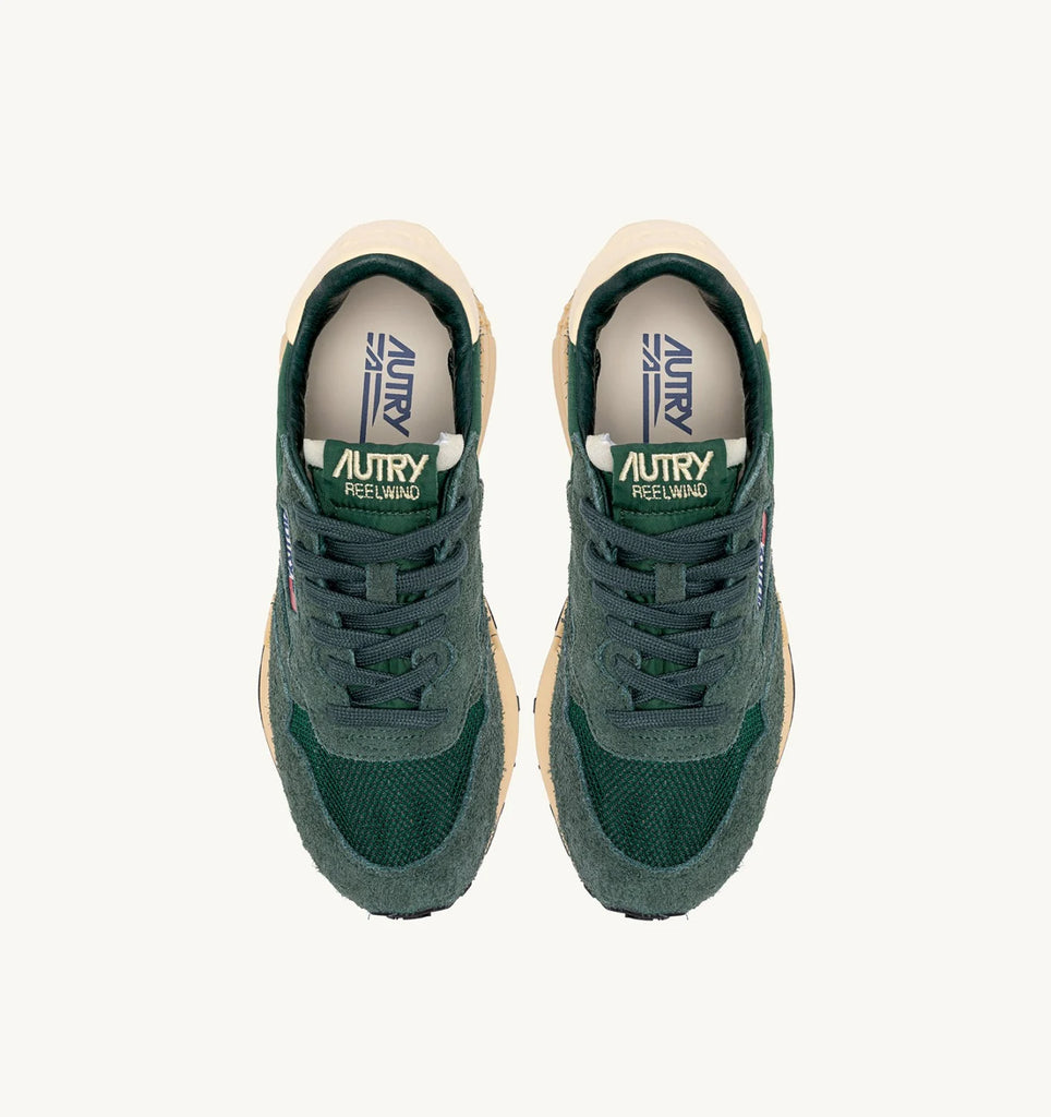 AUTRY Sneakers Reelwind Low in Nylon Suede e Pelle Verde e Avorio