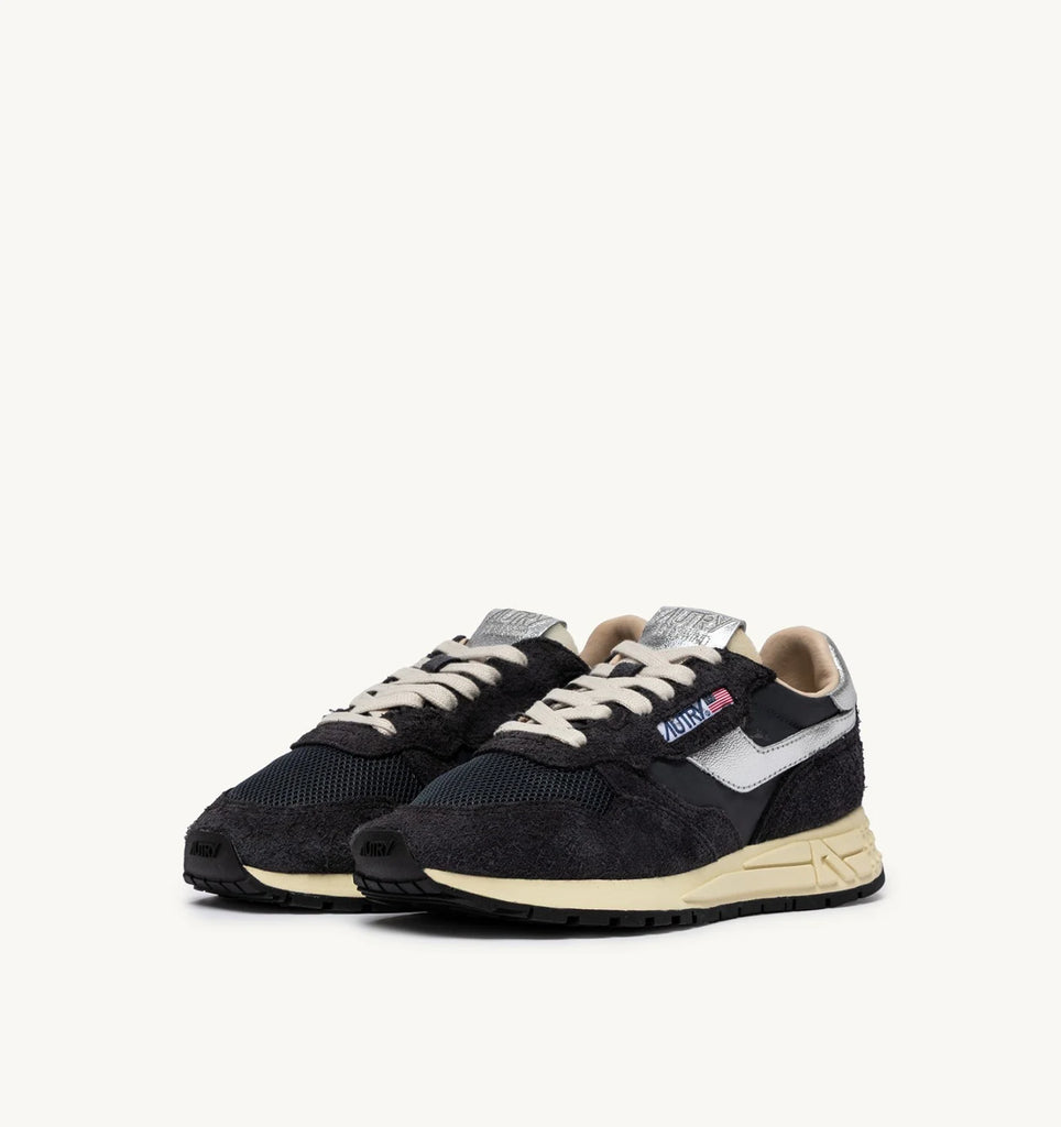 AUTRY Sneakers Reelwind Low in Nylon Suede e Pelle Nero e Argento