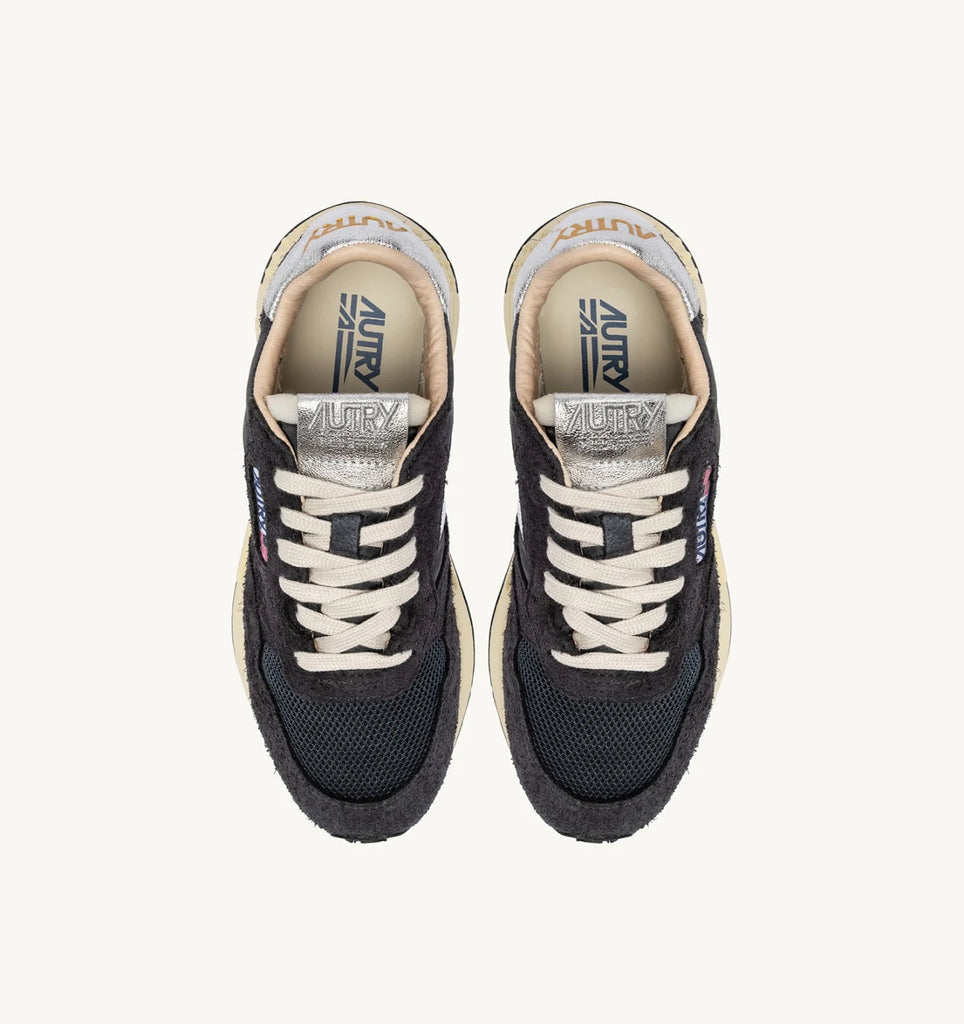 AUTRY Sneakers Reelwind Low in Nylon Suede e Pelle Nero e Argento