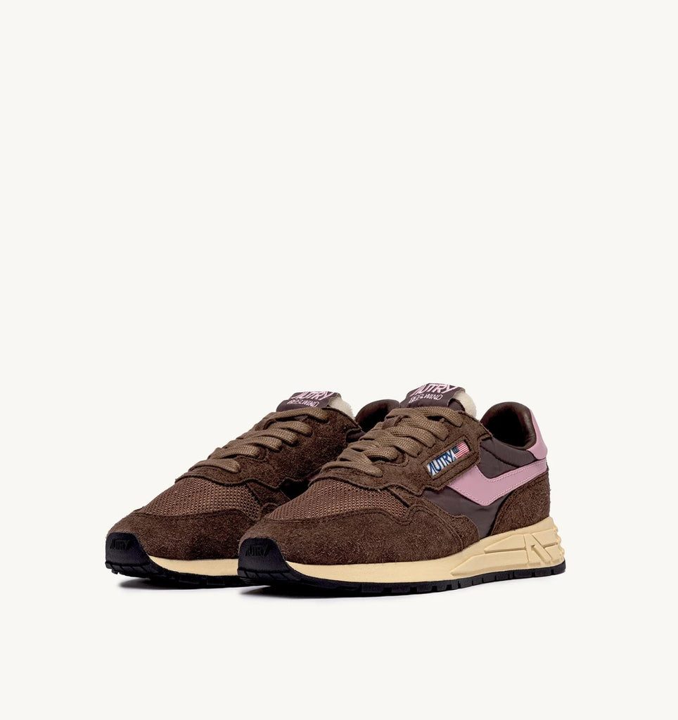 AUTRY Sneakers Reelwind Low in Nylon e Suede Marrone e Rosa