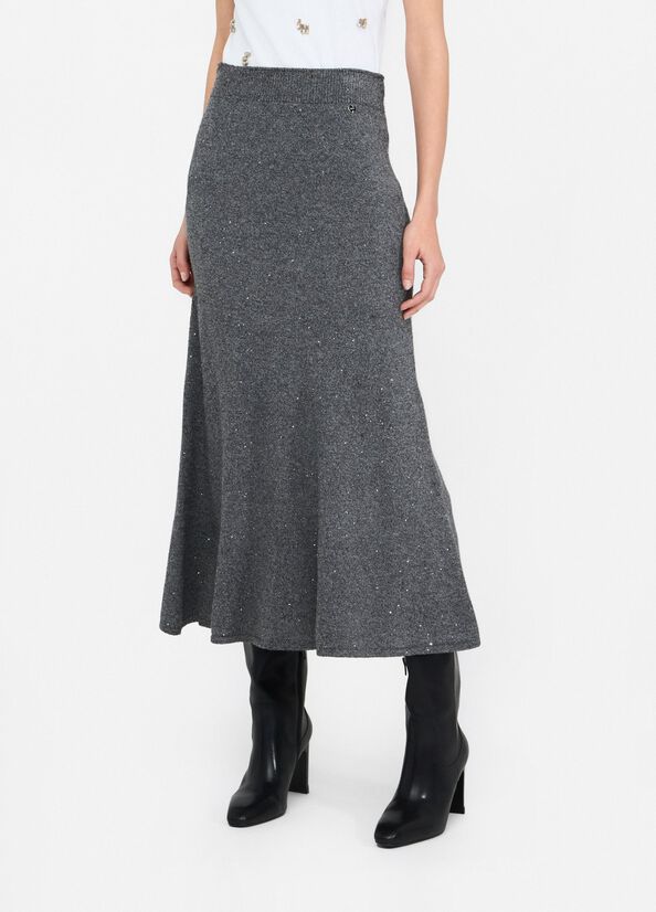 LIU JO Gonna midi in maglia con paillettes
