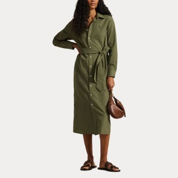 POLO RALPH LAUREN Abito camicia con cintura in cotone e lino