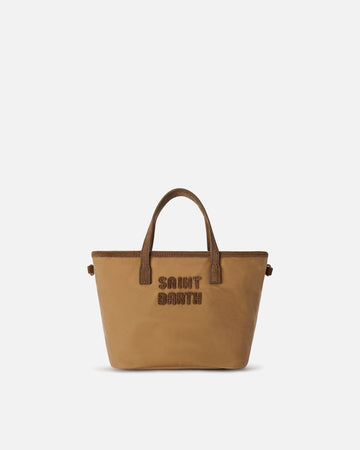 MC2 SAINT BARTH Borsa Mini City nocciola in tessuto cerato con ricamo logo