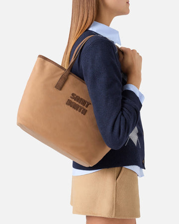 MC2 SAINT BARTH Borsa Medium City nocciola in tessuto cerato con ricamo logo