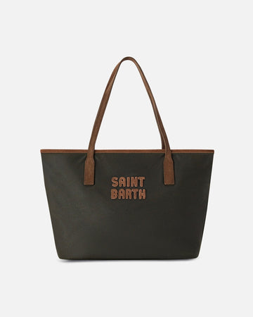 MC2 SAINT BARTH Borsa Medium City verde militare in tessuto cerato con ricamo