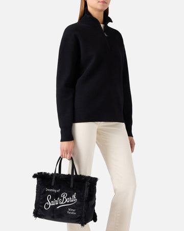 MC2 SAINT BARTH Borsa Colette nera in velluto con ricamo logo