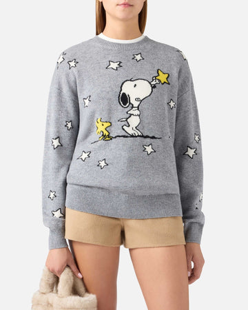 MC2 SAINT BARTH Maglia girocollo Tessa grigia misto lana e cashmere con Snoopy