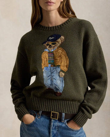 POLO RALPH LAUREN Maglione girocollo in cotone con orso Polo
