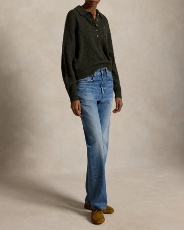 POLO RALPH LAUREN Maglione con collo polo in lana e cashmere a trecce
