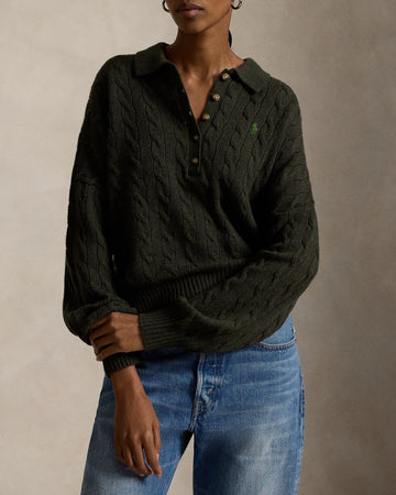 POLO RALPH LAUREN Maglione con collo polo in lana e cashmere a trecce