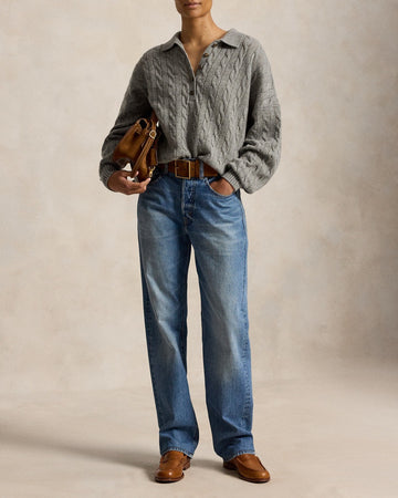 POLO RALPH LAUREN Maglione con collo polo in lana e cashmere a trecce