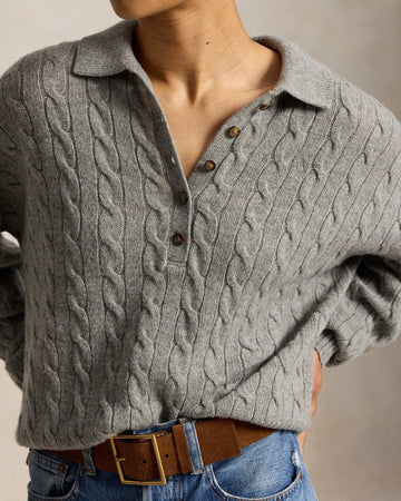 POLO RALPH LAUREN Maglione con collo polo in lana e cashmere a trecce