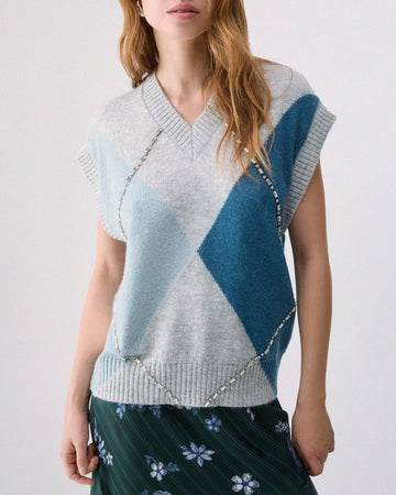 LIU JO Gilet Argyle con ricami gioiello