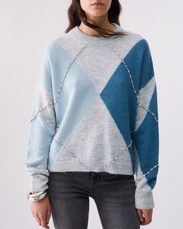 LIU JO Maglia Argyle con ricami gioiello