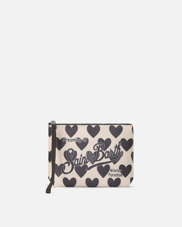 MC2 SAINT BARTH Pochette Aline beige con stampa cuori