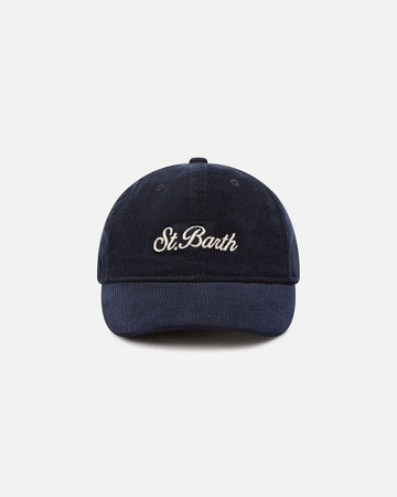 MC2 SAINT BARTH Cappello Baseball blu navy in velluto a coste con ricamo logo