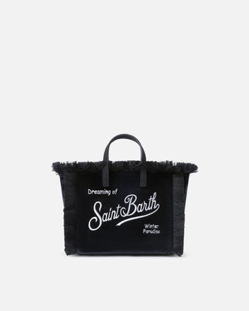 MC2 SAINT BARTH Borsa Mini Vanity nera in velluto con ricamo logo