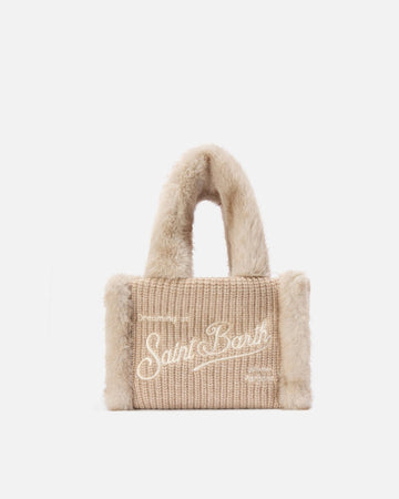 MC2 SAINT BARTH Borsa Mini Vanity beige effetto montone a costine