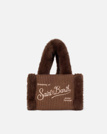 MC2 SAINT BARTH Borsa Mini Vanity marrone effetto montone a costine