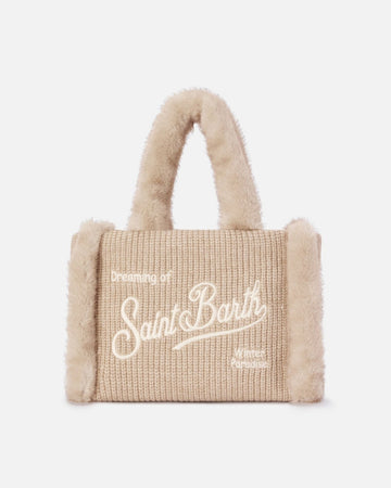 MC2 SAINT BARTH Borsa Colette beige effetto montone a costine con ricamo logo